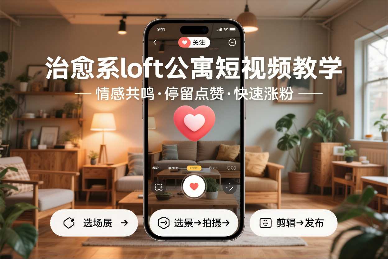 治愈系loft公寓短视频制作教学，情感共鸣引停留点赞关注，快速起号涨粉-沧海聊项目