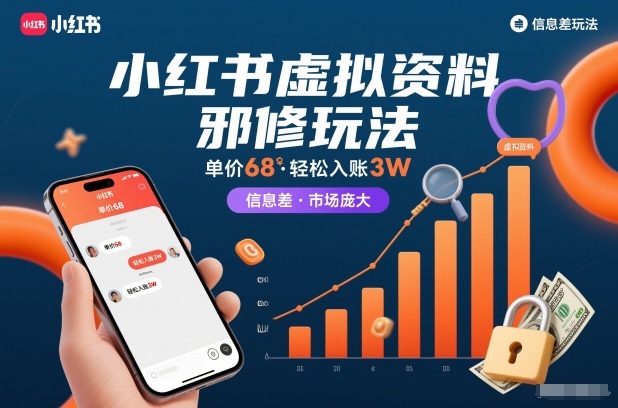 小红书虚拟资料邪修玩法，单价68，轻松入账3W，信息差玩法，市场庞大-沧海聊项目