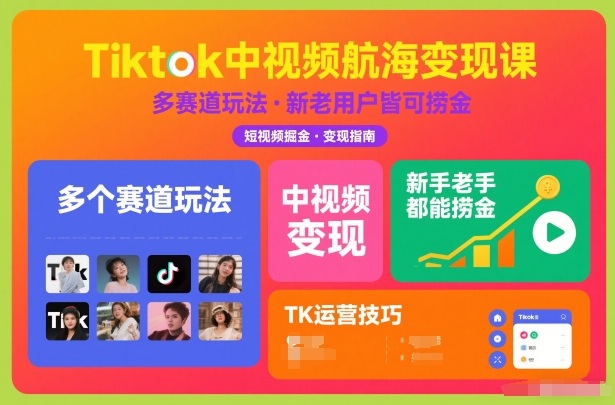 Tiktok中视频航海变现课，多个赛道玩法，新手老手都能在TK中视频捞金-沧海聊项目