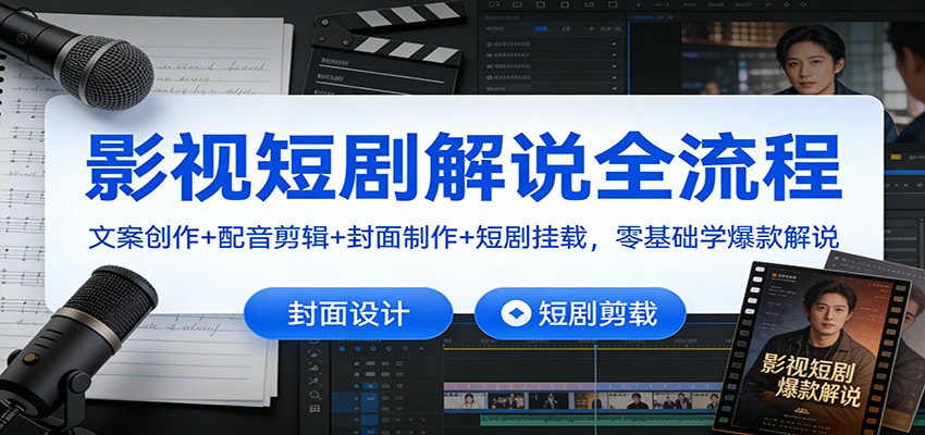 影视短剧解说全流程：文案创作+配音剪辑+封面制作+短剧挂载，零基础学爆款解说-沧海聊项目
