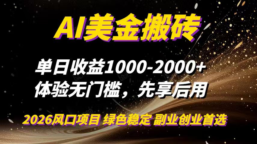 AI美金搬砖，单日收益1000-2000+，2025风口项目，可以副业，可以全职，可以工作室放大-沧海聊项目