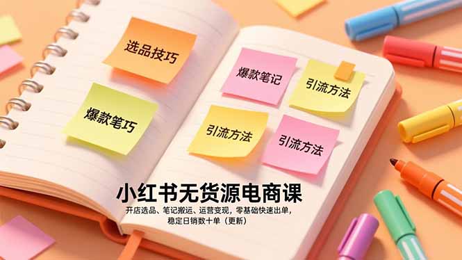 小红书无货源电商课，开店选品、笔记搬运、运营变现，零基础快速出单，稳定日销数十单(更新-沧海聊项目