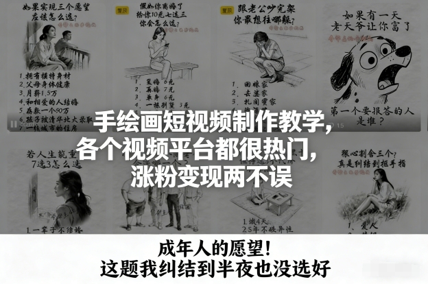 手绘画短视频制作教学，各个视频平台都很热门，涨粉变现两不误-沧海聊项目
