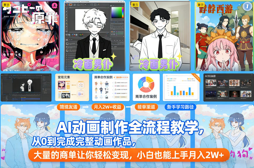 AI动画制作全流程教学，从0到完成完整动画作品，大量的商单让你轻松变现，小白也能上手月入2W+-沧海聊项目