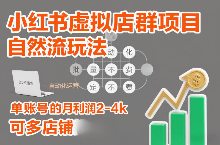 小红书虚拟店群项目，自然流玩法，批量自动化，稳定不费号，单账号的月利润2-4k，可多店矩阵-沧海聊项目