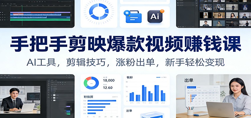 手把手剪映爆款视频赚钱课：AI工具，剪辑技巧，涨粉出单，新手轻松变现-沧海聊项目