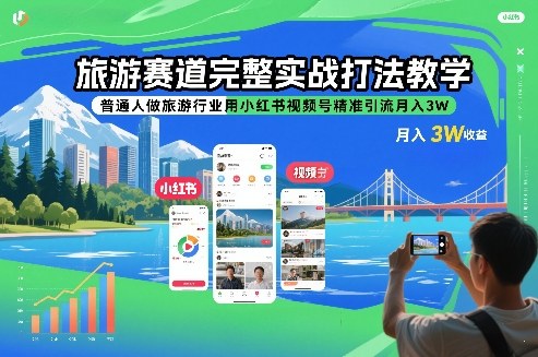 旅游赛道完整实战打法教学，普通人做旅游行业用小红书视频号精准引流月入3W-沧海聊项目