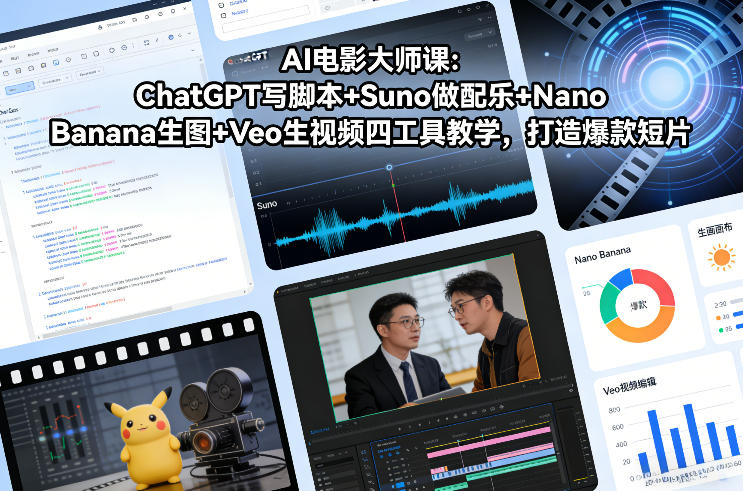 AI电影大师课：ChatGPT写脚本+Suno做配乐+Nano Banana生图+Veo生视频，打造爆款短片-沧海聊项目