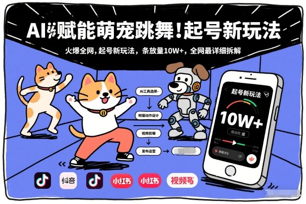 AI赋能萌宠跳舞，火爆全网，起号新玩法，条条播放量10W+，全网最详细拆解-沧海聊项目