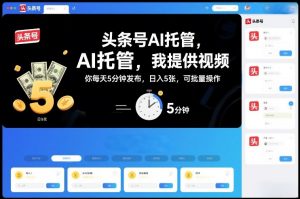 头条号AI托管，我提供视频，你每天5分钟发布，日入5张，可批量操作【揭秘】-沧海聊项目