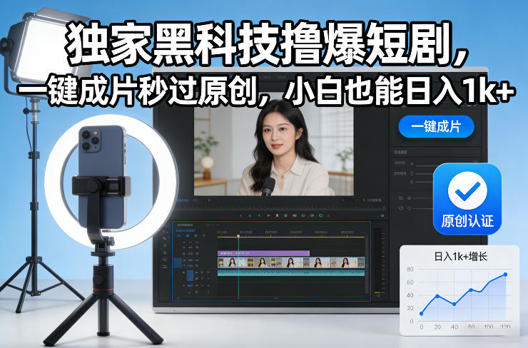独家黑科技撸爆短剧，一键成片秒过原创，小白也能日入1k+【揭秘】-沧海聊项目