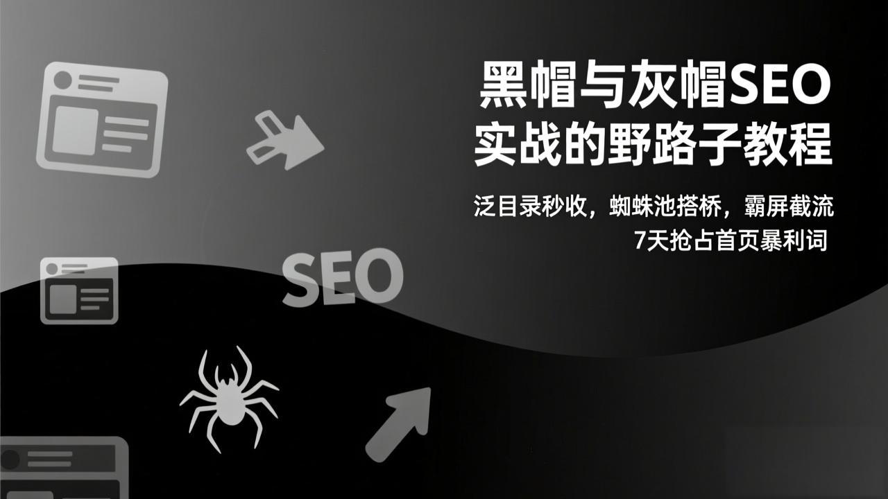 黑帽与灰帽SEO实战的野路子教程：泛目录秒收，蜘蛛池搭桥，霸屏截流，7天抢占首页暴利词-沧海聊项目