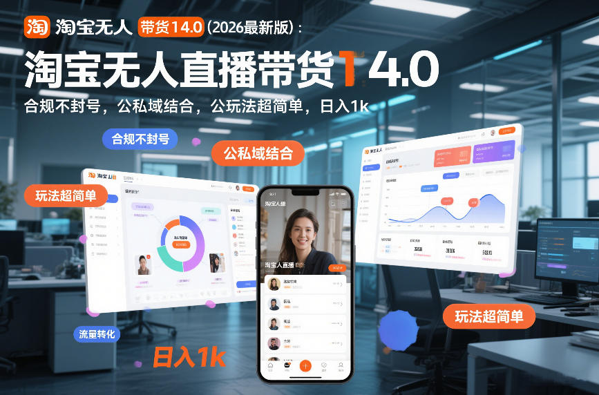淘宝无人直播带货14.0(2026最新版)：合规不封号，公私域结合，玩法超简单，日入1k+【揭秘】-沧海聊项目
