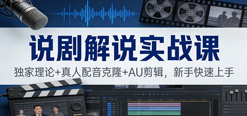 说剧解说实战课：独家理论+真人配音克隆+AU剪辑，新手快速上手-沧海聊项目