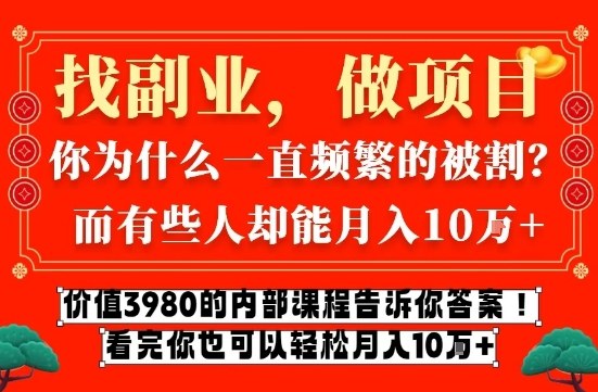 价值3980的网创内部课程，告诉你互联网创业月入10个W的秘密【揭秘】-沧海聊项目