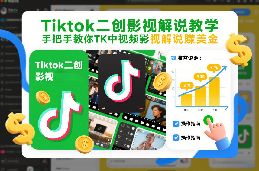 Tiktok二创影视解说教学，手把手教你TK中视频影视解说賺美金(更新26年1月)-沧海聊项目