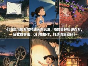 26年治愈系农村动画新玩法，播放量轻松破百万，日收益多张，0门槛操作，打造流量密码-沧海聊项目