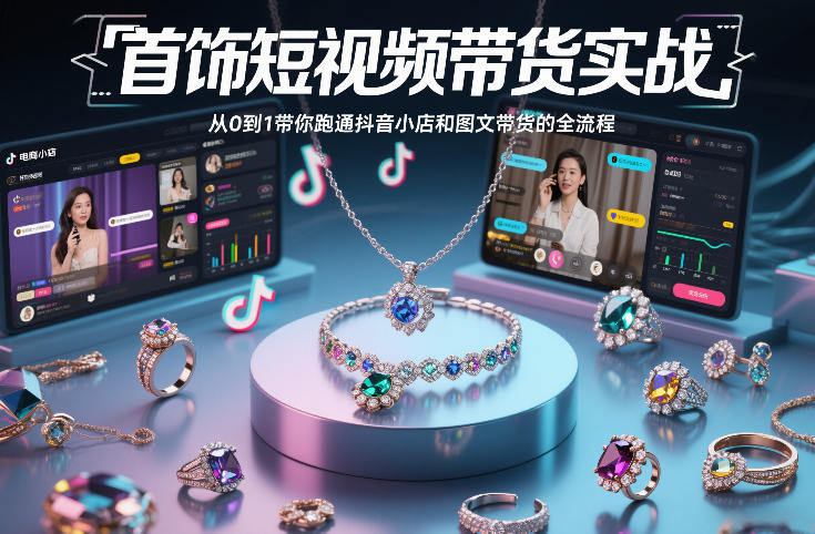 首饰短视频带货实战，从0到1带你跑通抖音小店和图文带货的全流程-沧海聊项目