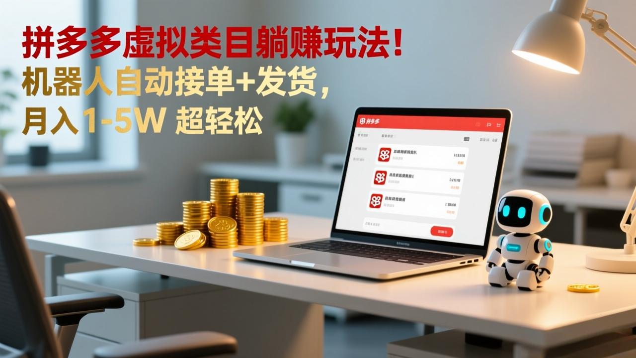 多多虚拟类目躺赚玩法！机器人自动接单+发货，月入 1-5W 超轻松-沧海聊项目