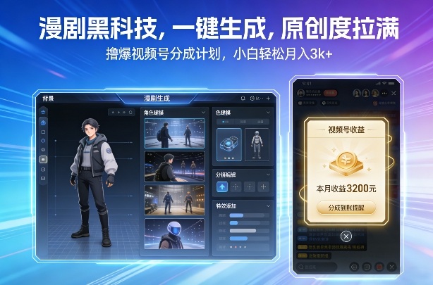 漫剧黑科技，一键生成，原创度拉满，撸爆视频号分成计划，小白轻松月入3k+-沧海聊项目