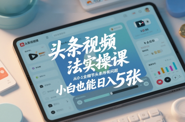 头条视频玩法实操课，从0-1全细节头条所有问题，小白也能日入5张-沧海聊项目