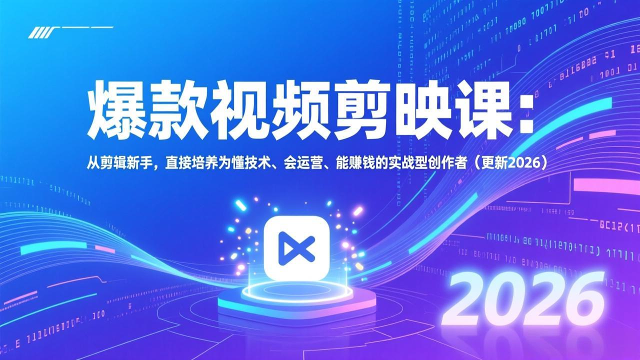 爆款视频剪映课：从剪辑新手，直接培养为懂技术、会运营、能赚钱的实战型创作者(更新2026-沧海聊项目