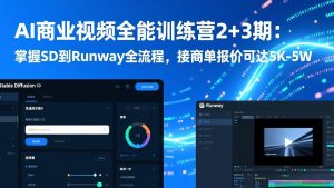 AI商业视频全能训练营2+3期：掌握SD到Runway全流程，接商单报价可达5K-5W-沧海聊项目