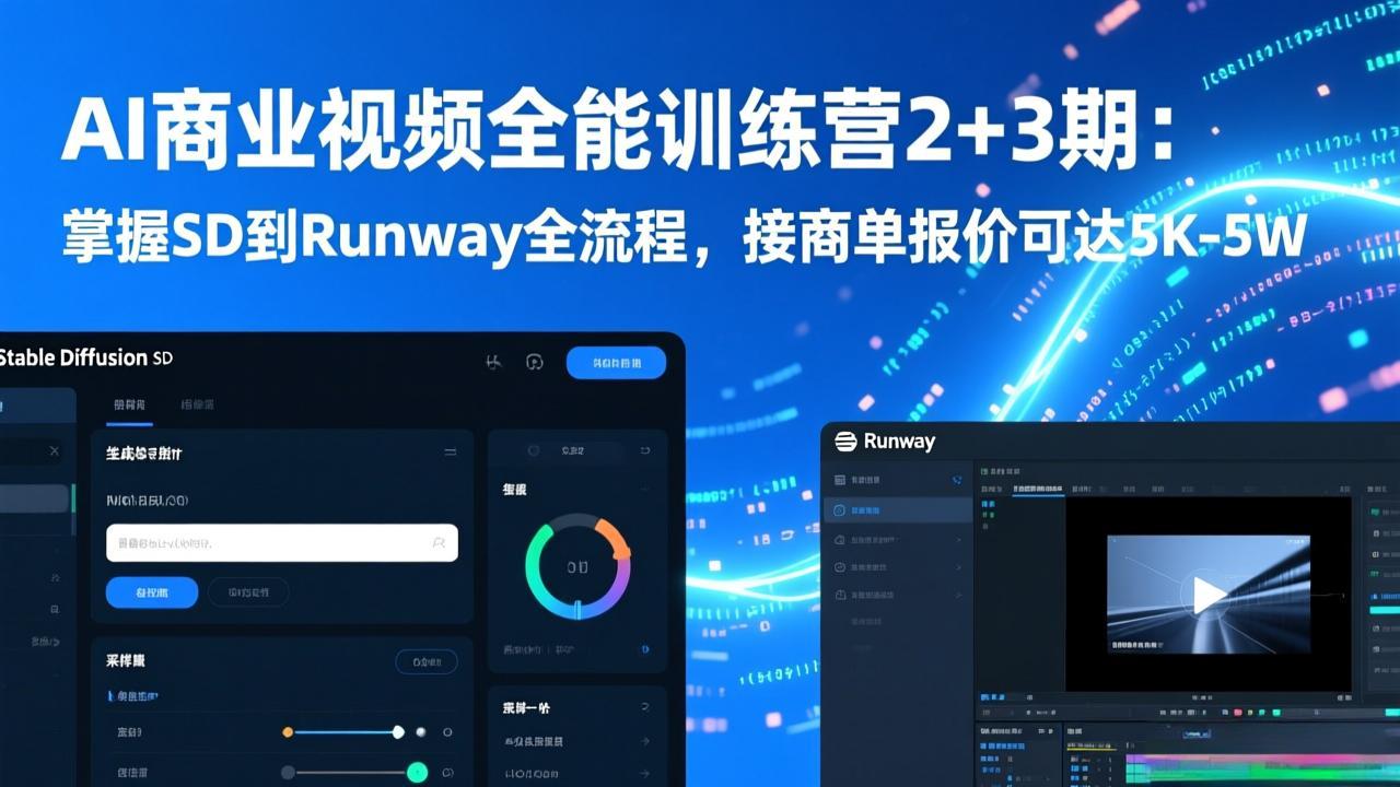 AI商业视频全能训练营2+3期：掌握SD到Runway全流程，接商单报价可达5K-5W-沧海聊项目