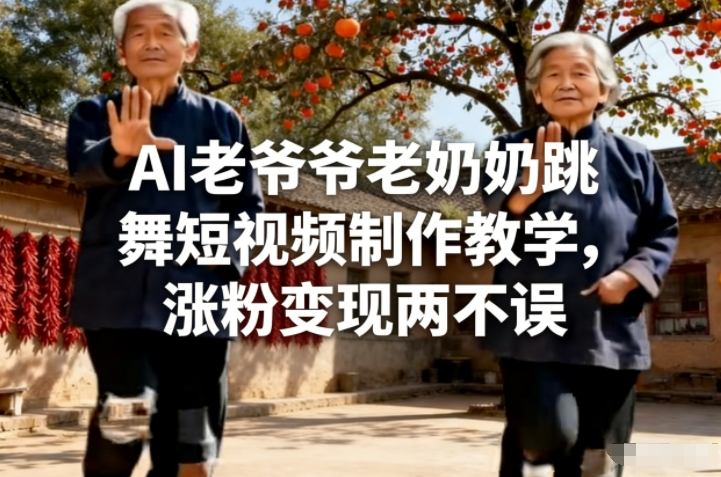 AI老爷爷老奶奶跳舞短视频制作教学，涨粉变现两不误-沧海聊项目