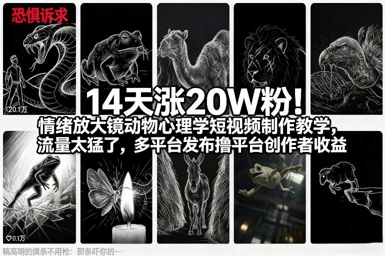 14天涨20W粉！情绪放大镜动物心理学短视频制作教学，流量太猛了，多平台发布撸平台创作者收益-沧海聊项目
