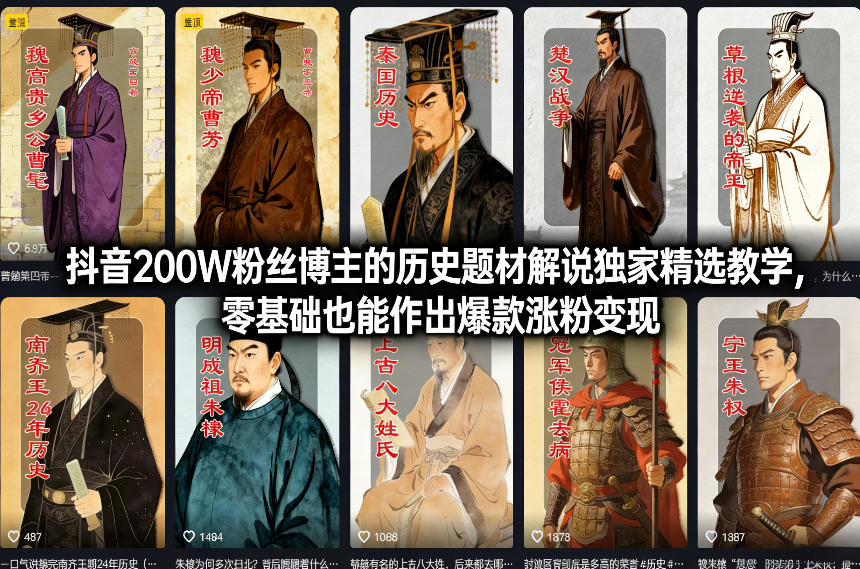抖音200W粉丝博主的历史题材解说独家精选教学，零基础也能作出爆款涨粉变现-沧海聊项目