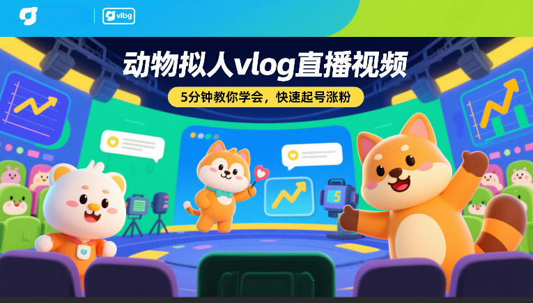 动物拟人vlog直播视频，5分钟教你学会，快速起号涨粉-沧海聊项目