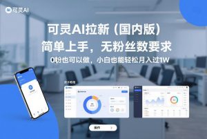 可灵AI拉新(国内版)，简单上手，无粉丝数要求，0粉也可以做，小白也能轻松月入过1W-沧海聊项目