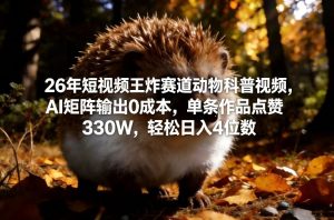26年短视频王炸赛道动物科普视频，AI矩阵输出0成本，单条作品点赞330W，轻松日入4位数-沧海聊项目