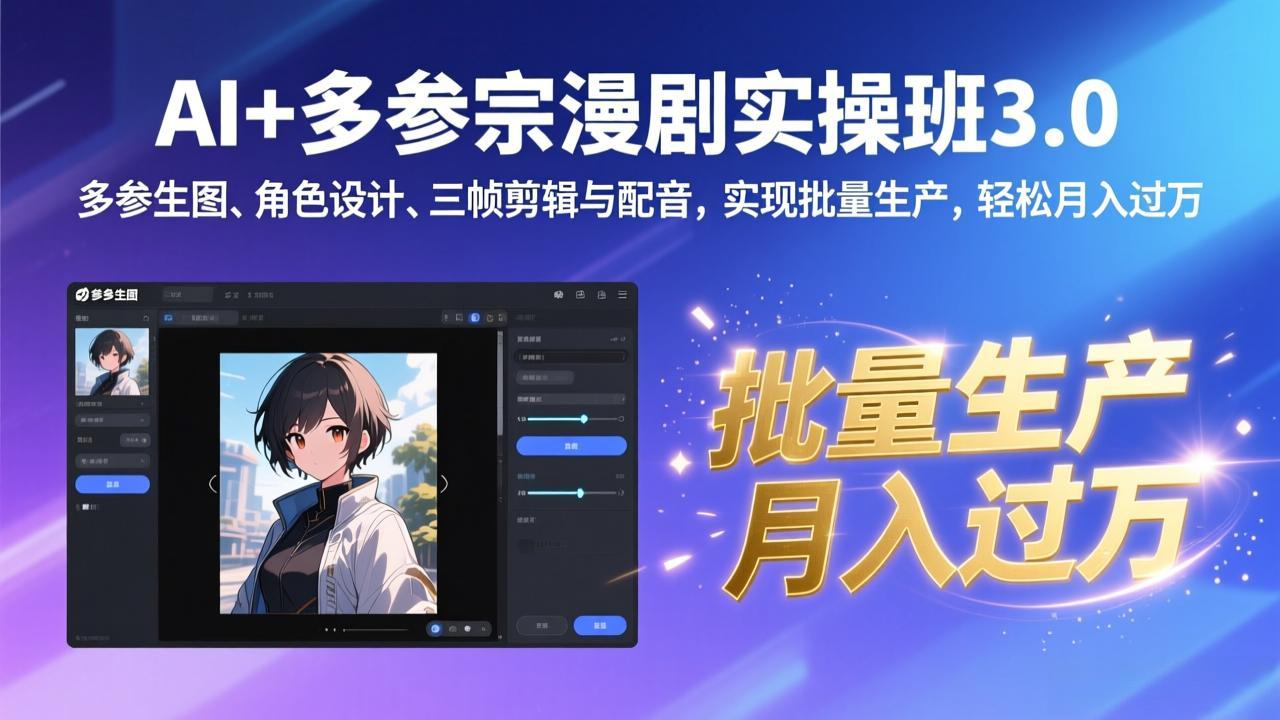 AI+多参宗漫剧实操班3.0：多参生图、角色设计、三帧剪辑与配音，实现批量生产，轻松月入过万-沧海聊项目