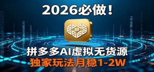 2026 必做！拼多多 AI 虚拟无货源，独家玩法月稳 1-2W-沧海聊项目
