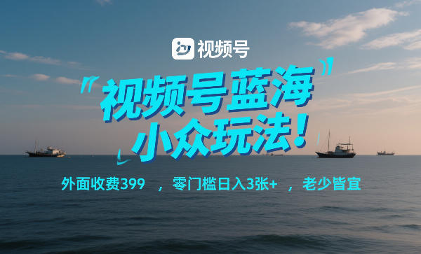 视频号蓝海小众玩法！外面收费399，零门槛日入3张+，老少皆宜-沧海聊项目