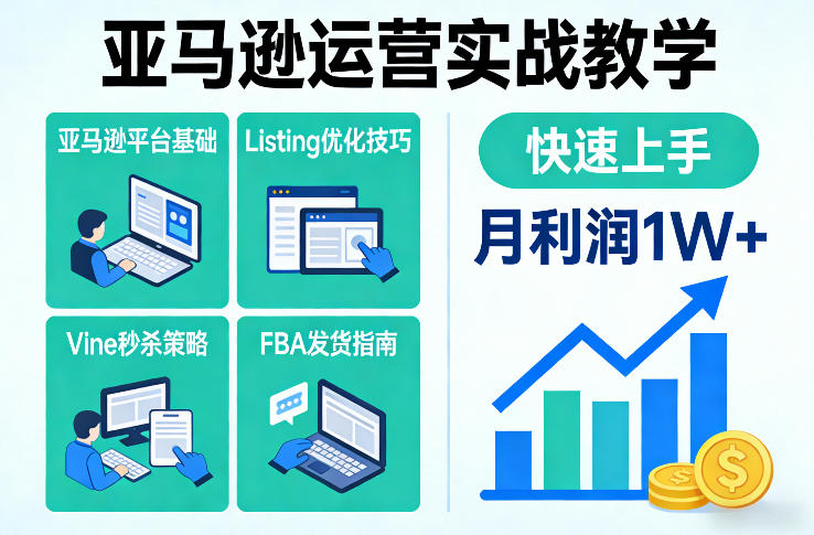 亚马逊运营实战教学，亚马逊平台+Listing优化+Vine秒杀+FBA发货等，快速上手，实现店铺月利润1W-沧海聊项目