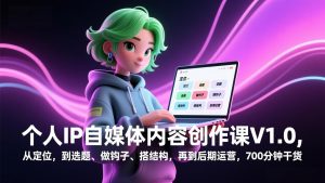 个人IP自媒体内容创作课V1.0，从定位，到选题、做钩子、搭结构，再到后期运营，700分钟干货-沧海聊项目