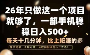 26年只做这一个项目，一部手机，每天十几分钟，轻松日入500+-沧海聊项目