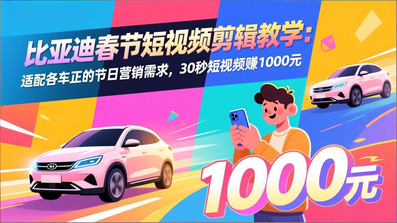 比亚迪春节短视频剪辑教学：适配各车企的节日营销需求，30秒短视频赚1000元-沧海聊项目