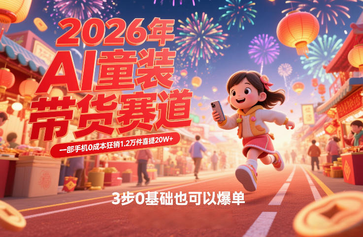 AI童装新春带货赛道，一部手机0成本狂销1.2万件喜提20W+，3步0基础也可以爆单-沧海聊项目