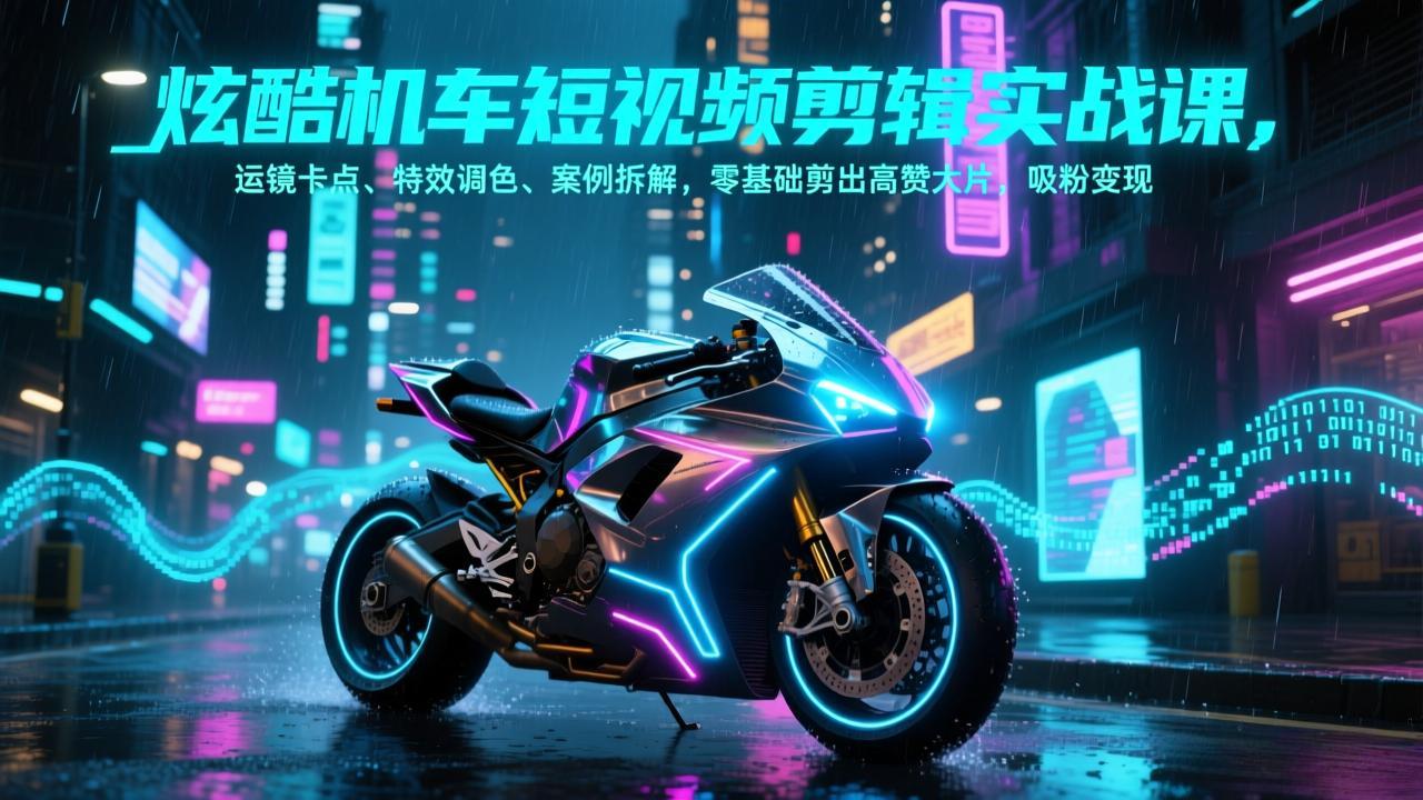 炫酷机车短视频剪辑实战课，运镜卡点、特效调色、案例拆解，零基础剪出高赞大片，吸粉变现-沧海聊项目