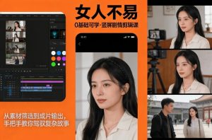 0基础可学！《女人不易》竖屏剧情剪辑课，从素材筛选到成片输出，手把手教你驾驭复杂故事-沧海聊项目