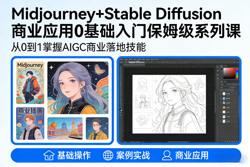 AIGC商业应用Midjourney+Stable Diffusion教程，0基础入门保姆级系列课-沧海聊项目
