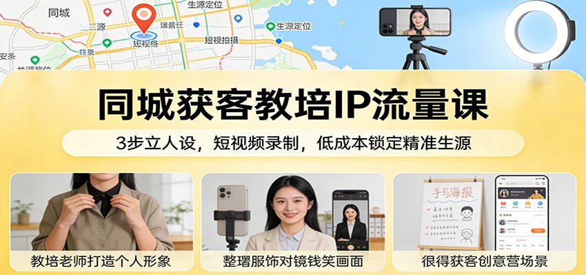 同城获客教培IP流量课：3步立人设，短视频录制，低成本锁定精准生源-沧海聊项目
