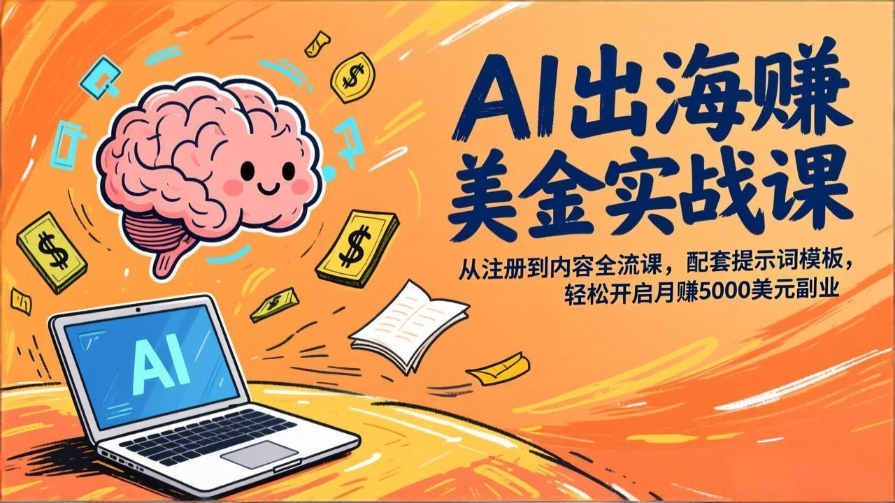 AI出海赚美金实战课，从注册到内容全流程，配套提示词模板，轻松开启月赚5000美元副业-沧海聊项目