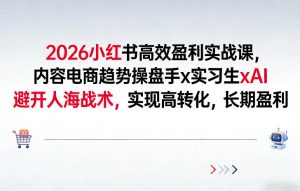 2026小红书高效盈利实战课，内容电商趋势操盘手x实习生xAI，避开人海战术，实现高转化，长期盈利-沧海聊项目