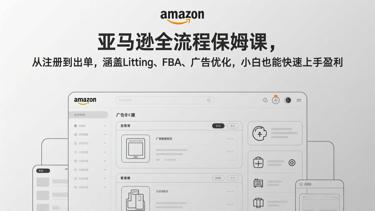亚马逊全流程保姆课，从注册到出单，涵盖Listing、FBA、广告优化，小白也能快速上手盈利-沧海聊项目