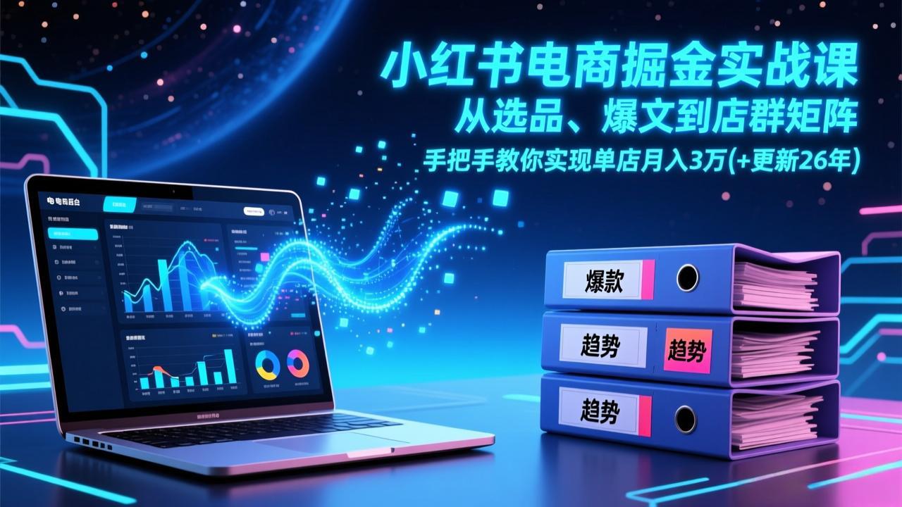 小红书电商掘金实战课，从选品、爆文到店群矩阵，手把手教你实现单店月入3万+(更新26年-沧海聊项目